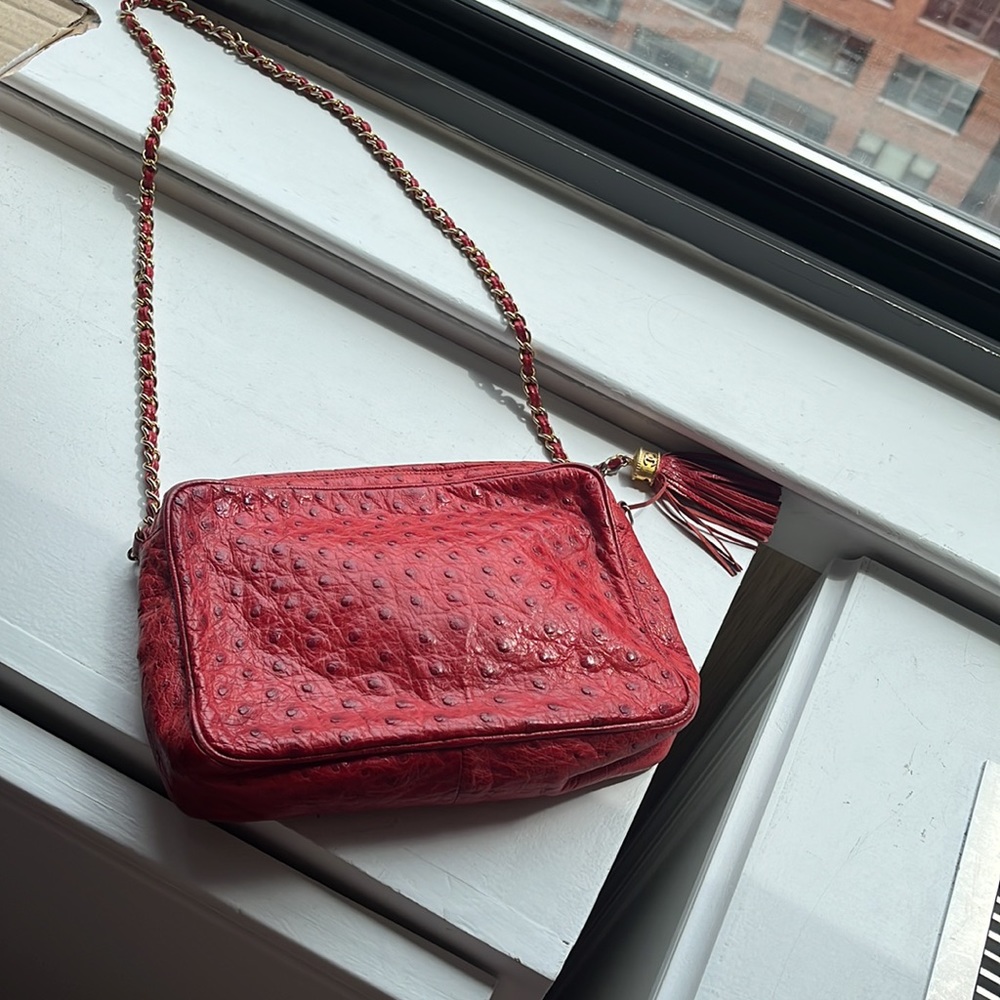 Chanel vintage red ostrich bag from the 70s - Picture 2 of 7